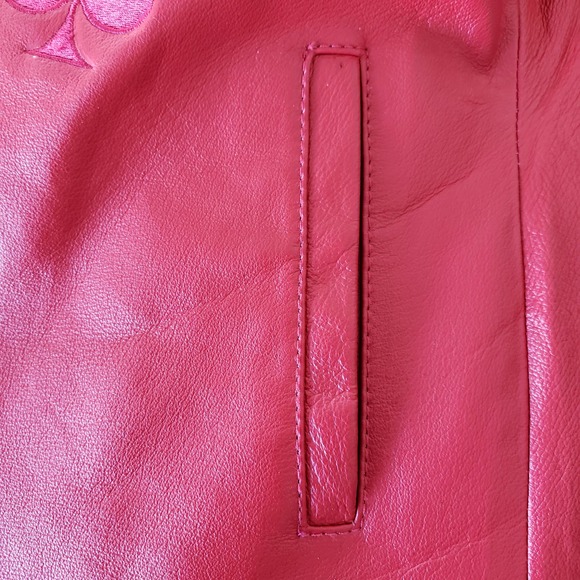 Women's Andrade Red Leather Jacket With Embordered Heart Design Sz M - Picture 13 of 15